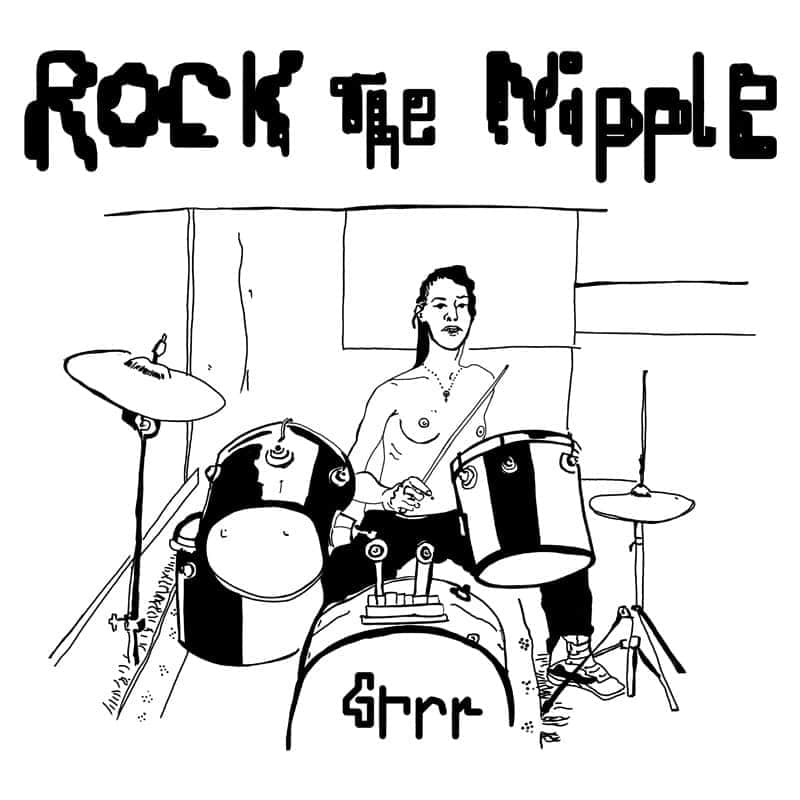 drawing of a semi-naked girl playing drums