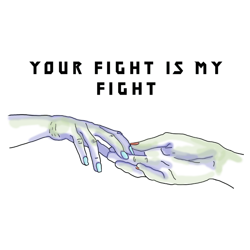 drawing of two hands holding together for hope